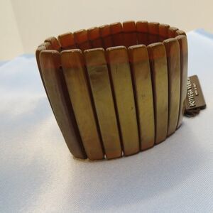 Massive Bakelite Stretch Bracelet Bangle Pink BrownFuchsia Marble